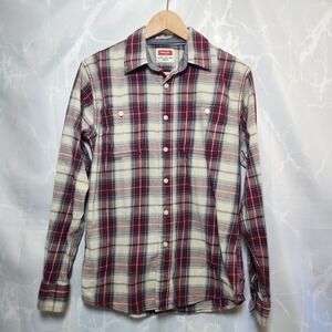 Wrangler Long Sleeve Button‎ Up Shirt Mens M Red Plaid Flex Comfort Western